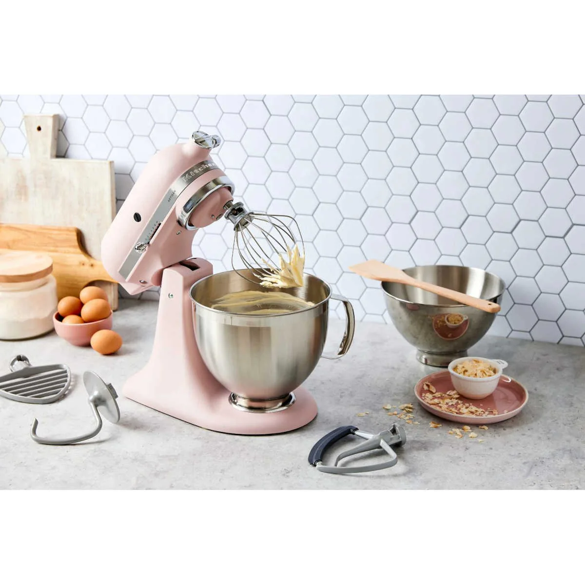 KitchenAid KSM195 Artisan Series Tilt-Head Stand Mixer with Premium Accessory Feathered Pink - Image 3